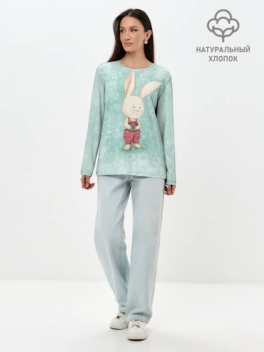 Лонгслив женский. Хлопок / Зайчик с подарком