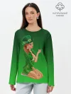 Лонгслив женский. Хлопок / девушка лепрекон в зеленом