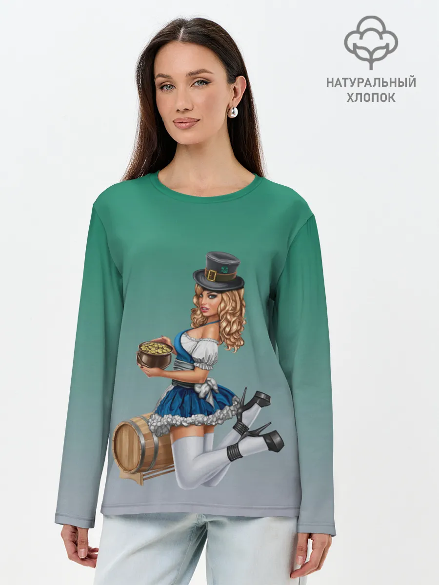 Лонгслив женский. Хлопок / официантка горшок золота