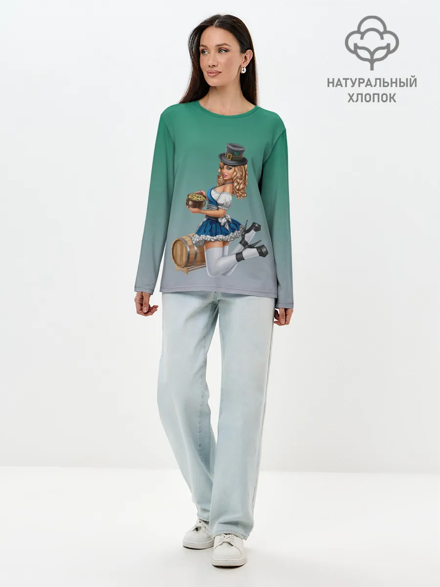 Лонгслив женский. Хлопок / официантка горшок золота