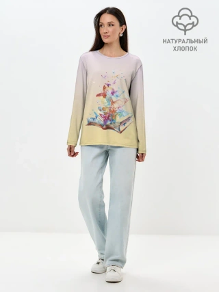 Лонгслив женский. Хлопок / бабочки из книги