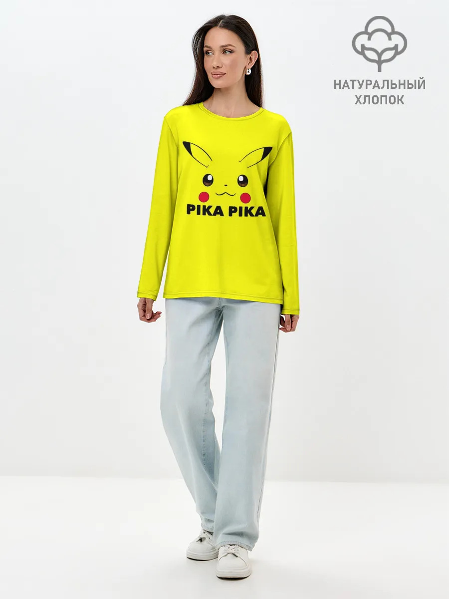 Лонгслив женский. Хлопок / Пикачу с хвостом