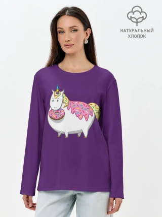 Лонгслив женский. Хлопок / Единорог | Пончик