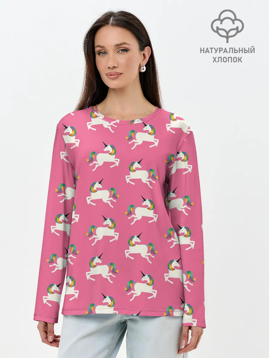 Лонгслив женский. Хлопок / Единорожки