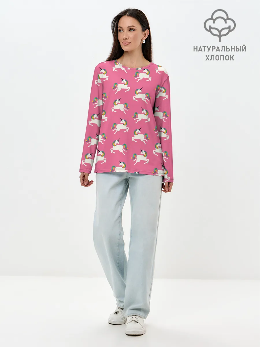 Лонгслив женский. Хлопок / Единорожки