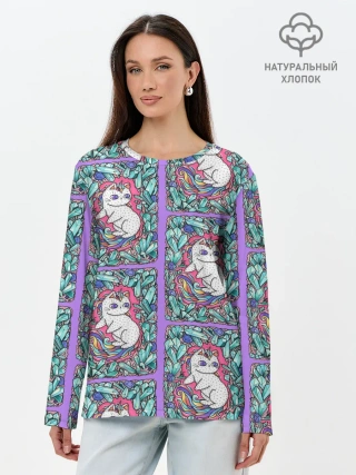 Лонгслив женский. Хлопок / Маленькие Единорожки