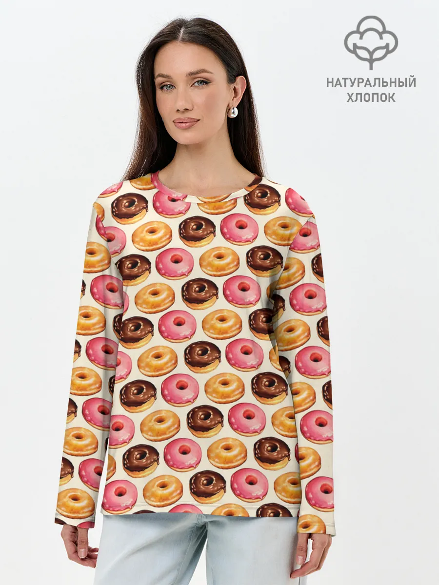 Лонгслив женский. Хлопок / Пончики