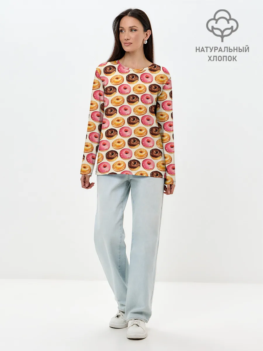 Лонгслив женский. Хлопок / Пончики