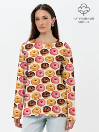 Лонгслив женский. Хлопок / Пончики