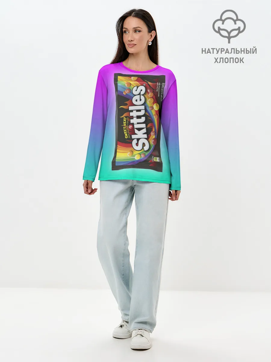 Лонгслив женский. Хлопок / Skittles | Черный