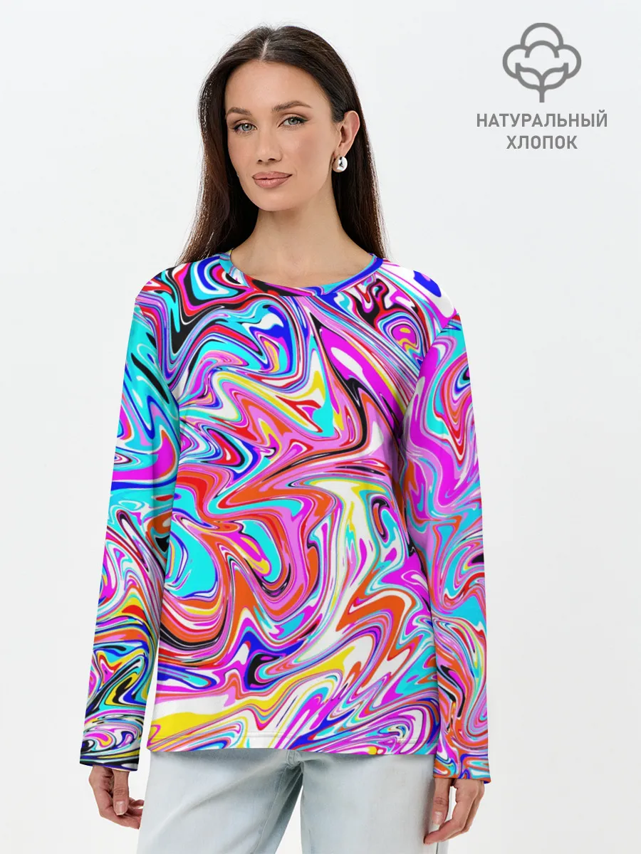 Лонгслив женский. Хлопок / ЖИДКИЕ КРАСКИ