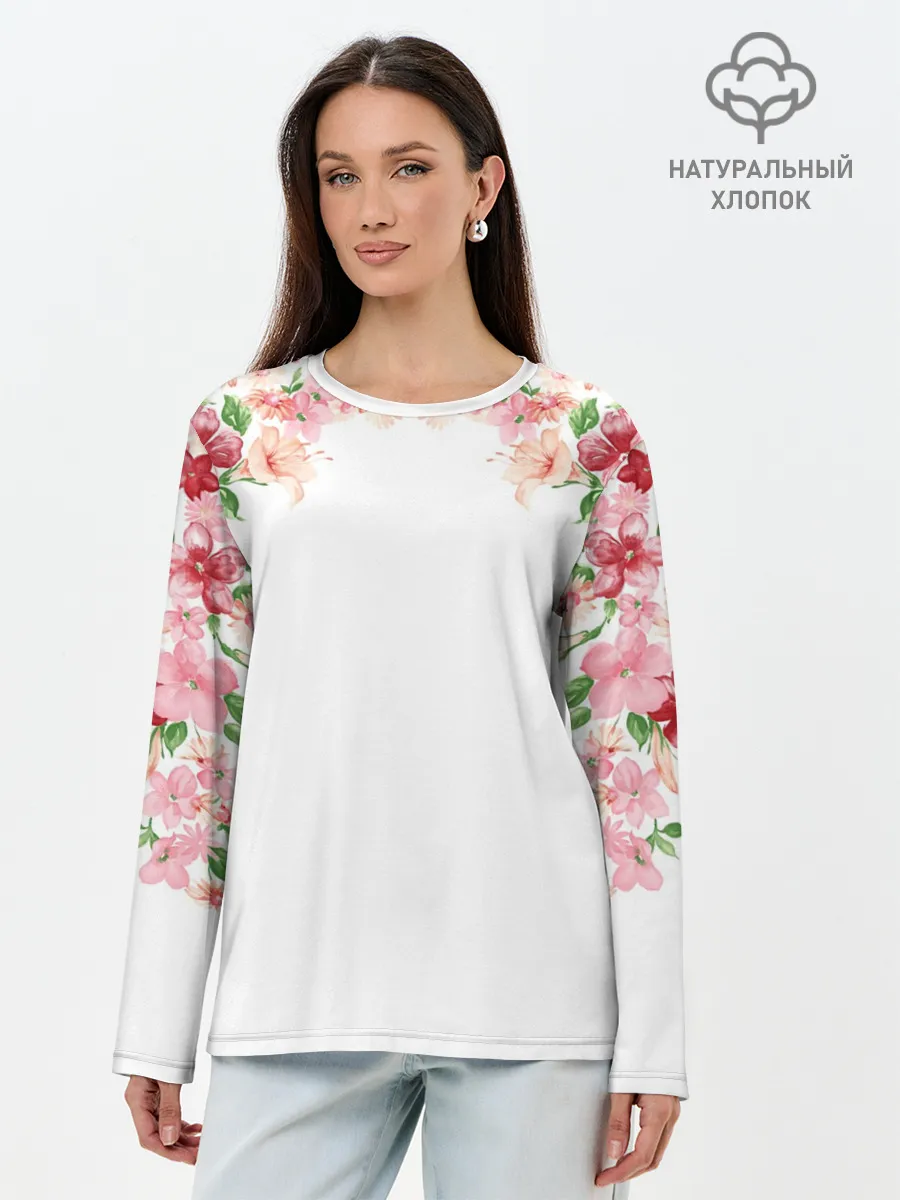Лонгслив женский. Хлопок / Цветы