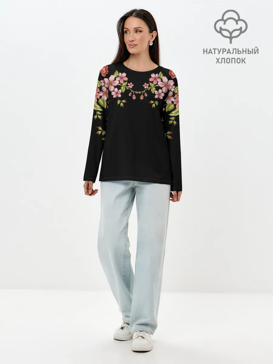 Лонгслив женский. Хлопок / Цветы