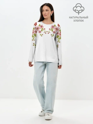 Лонгслив женский. Хлопок / Цветы