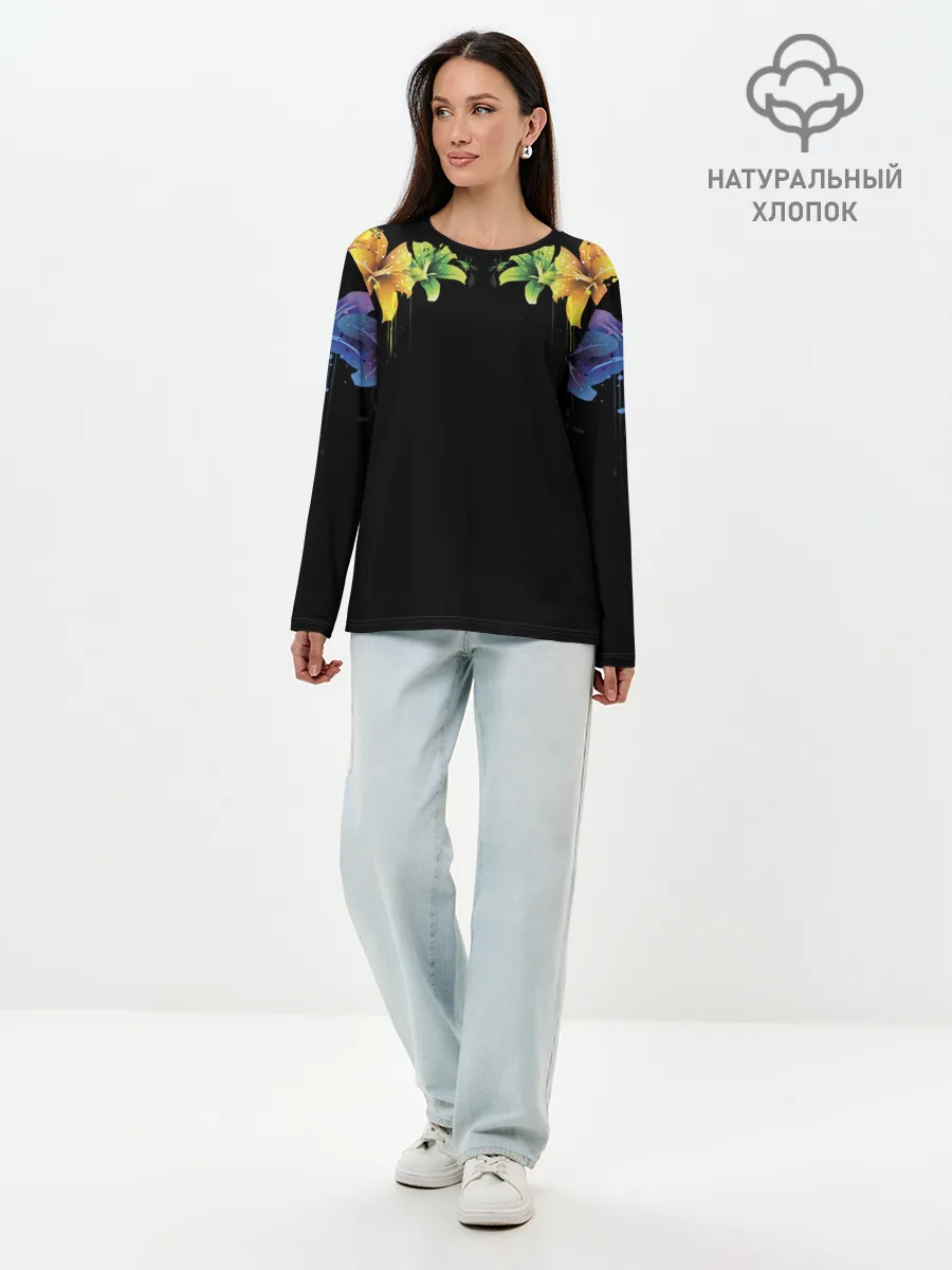 Лонгслив женский. Хлопок / Цветы