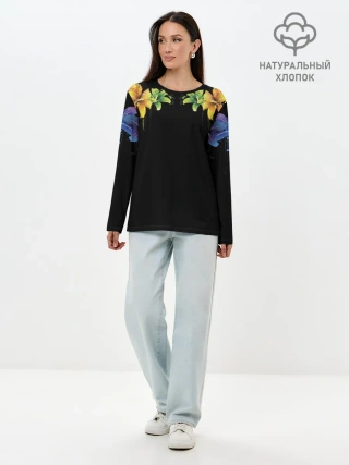 Лонгслив женский. Хлопок / Цветы