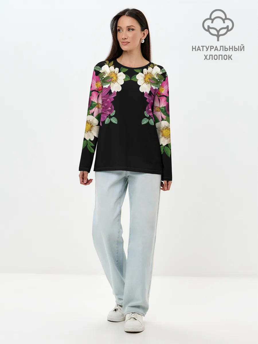 Лонгслив женский. Хлопок / Цветы