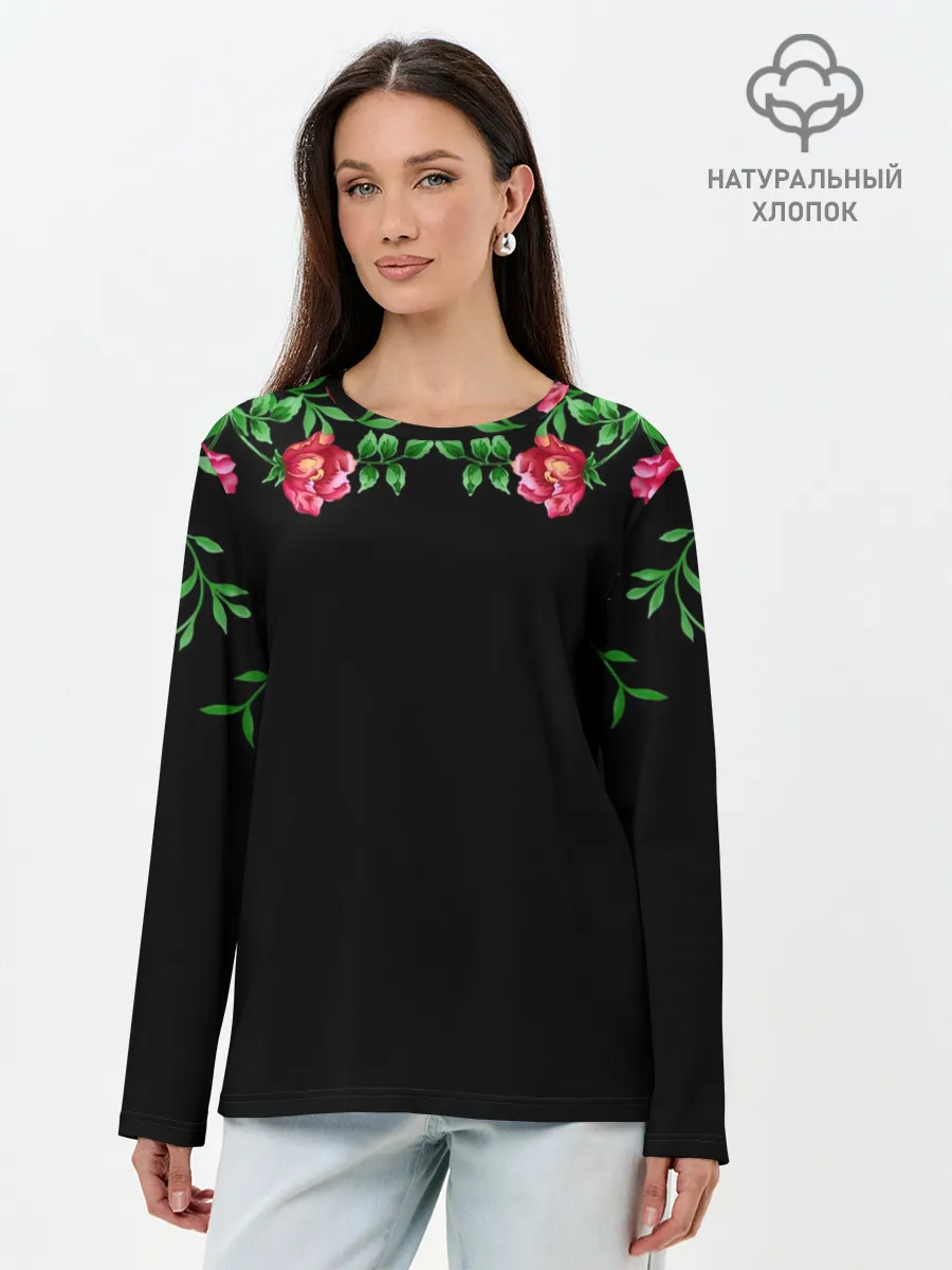 Лонгслив женский. Хлопок / Цветы