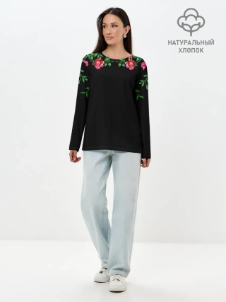 Лонгслив женский. Хлопок / Цветы