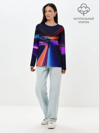 Лонгслив женский. Хлопок / Красочные светящиеся линии