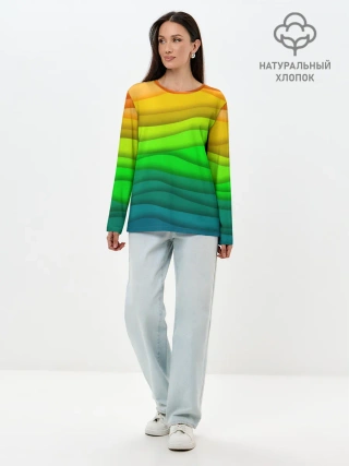 Лонгслив женский. Хлопок / Цветные волны