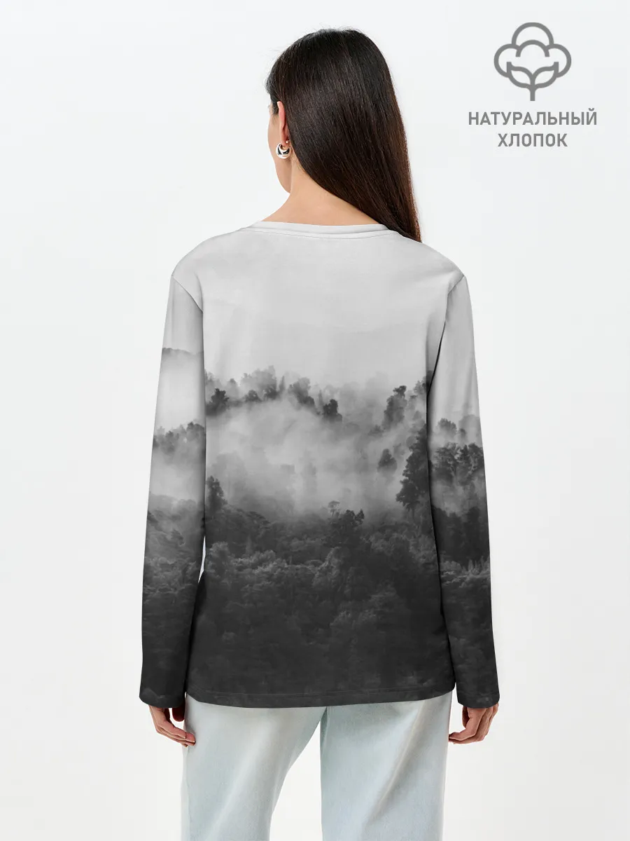Лонгслив женский. Хлопок / Волк в лесу