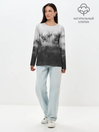 Лонгслив женский. Хлопок / Волк в лесу