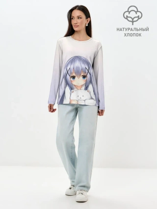 Лонгслив женский. Хлопок / малышка с пушистиком