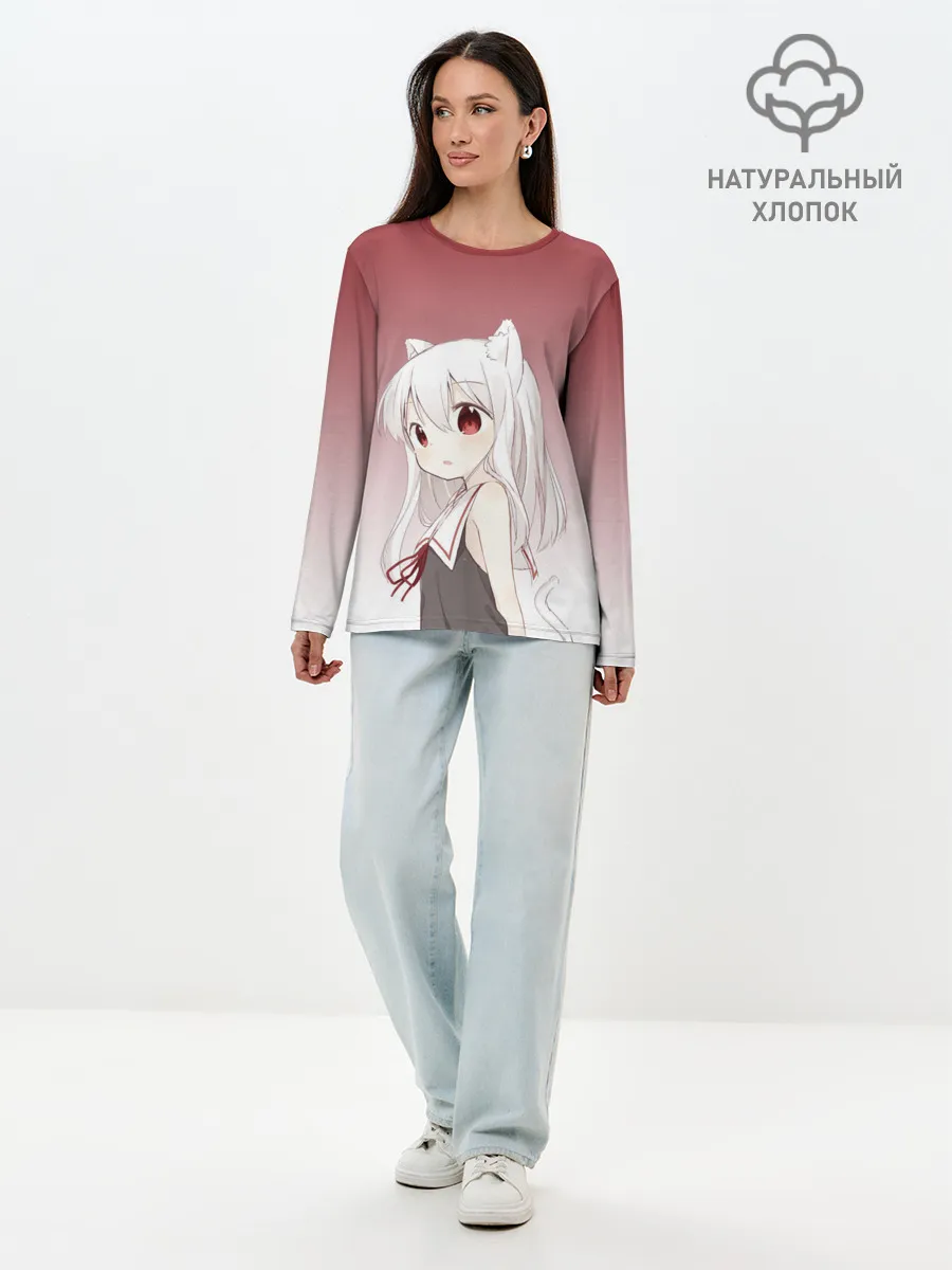 Лонгслив женский. Хлопок / малышка ушки хвост глаза