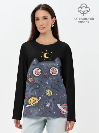 Лонгслив женский. Хлопок / КОСМИЧЕСКИЙ КОТ