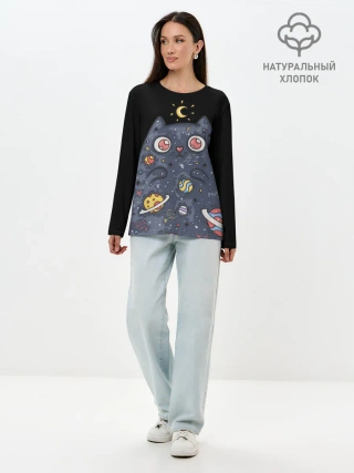 Лонгслив женский. Хлопок / КОСМИЧЕСКИЙ КОТ