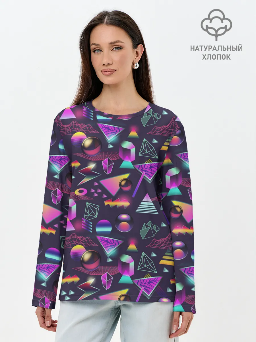 Лонгслив женский. Хлопок / Vaporwave art