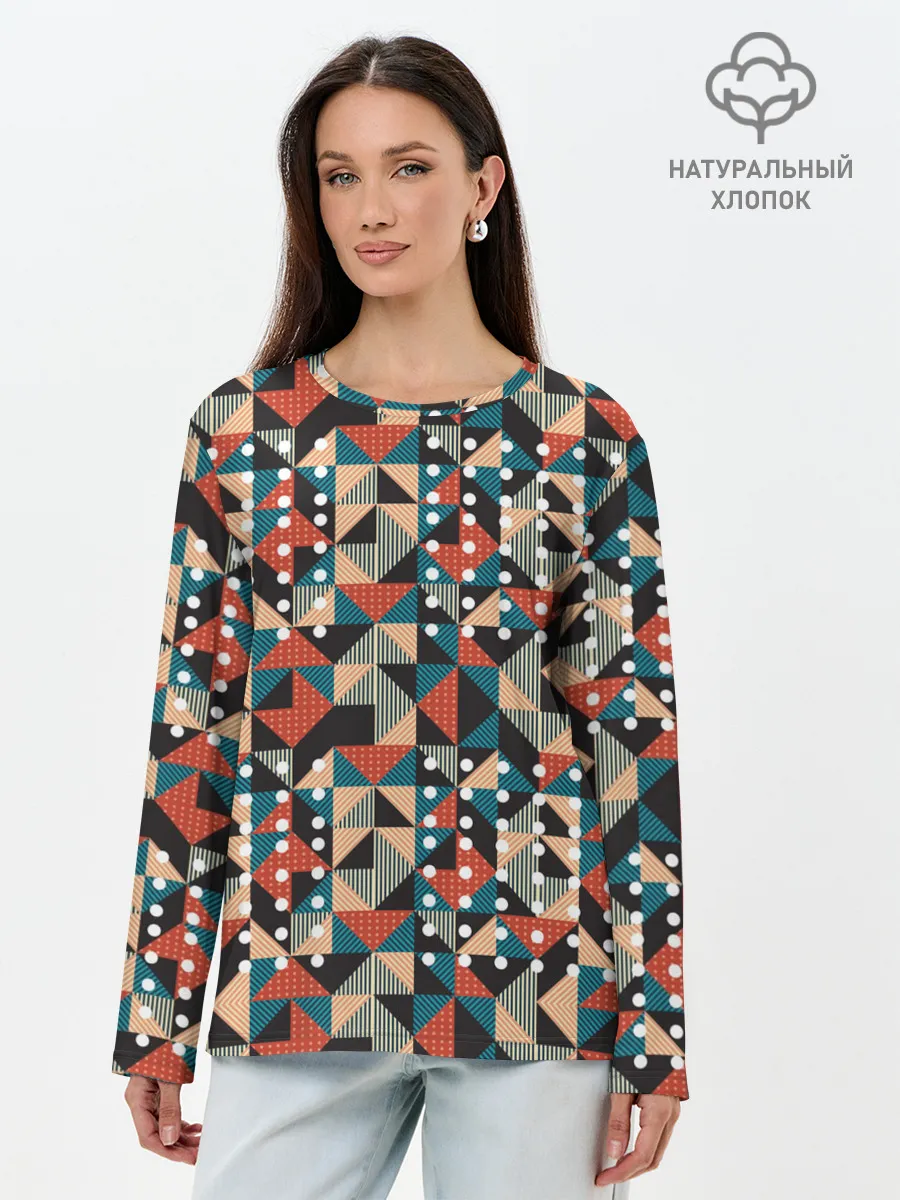 Лонгслив женский. Хлопок / Арт геометрия