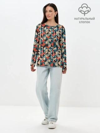 Лонгслив женский. Хлопок / Арт геометрия