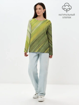 Лонгслив женский. Хлопок / Акварельные линии