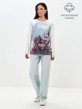 Лонгслив женский. Хлопок / Канеки Кен акварель