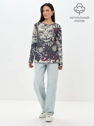 Лонгслив женский. Хлопок / Маска Кицунэ | Маска лисы