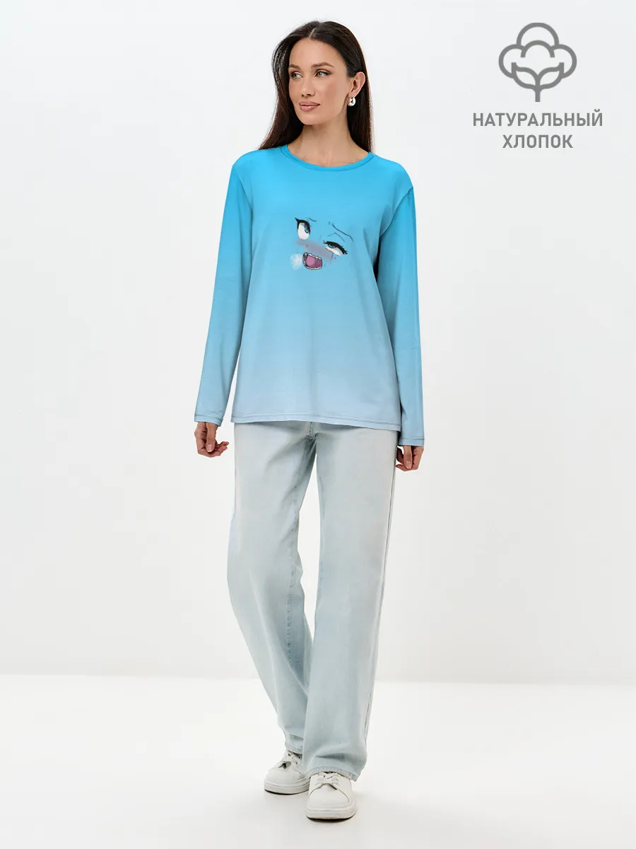 Лонгслив женский. Хлопок / Ahegao Blue-eyed girl