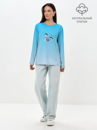 Лонгслив женский. Хлопок / Ahegao Blue-eyed girl