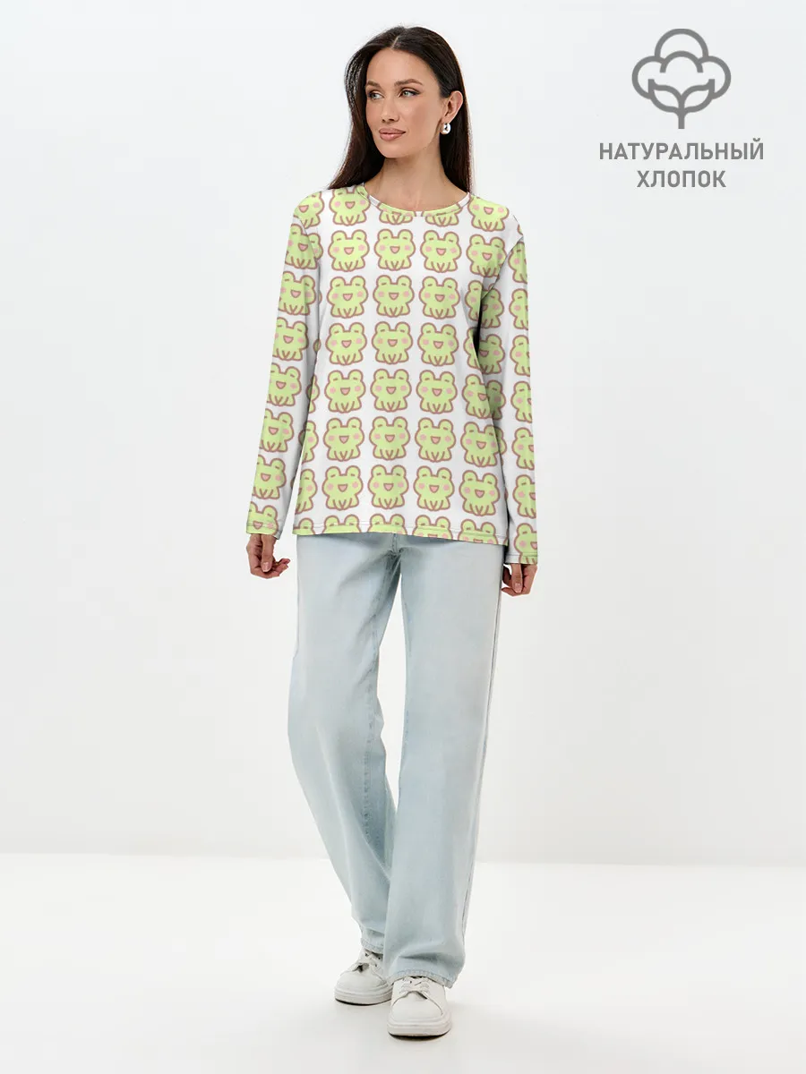 Лонгслив женский. Хлопок / милые лягушки