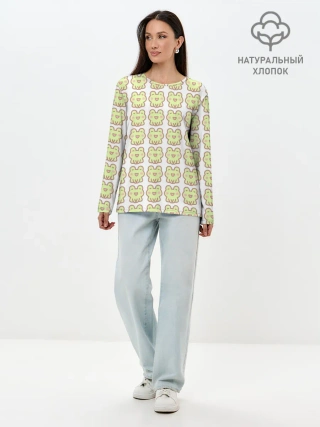 Лонгслив женский. Хлопок / милые лягушки