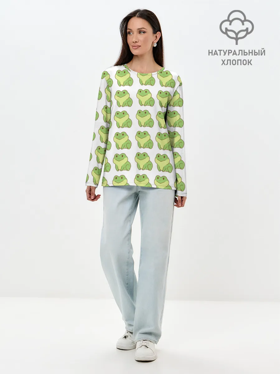 Лонгслив женский. Хлопок / лягушки