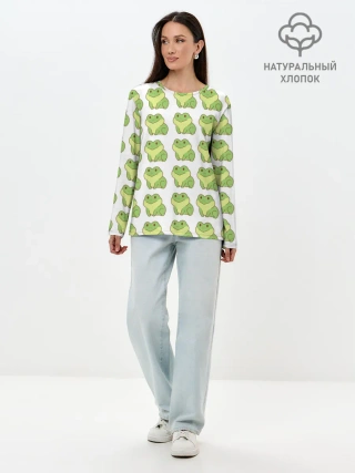 Лонгслив женский. Хлопок / лягушки