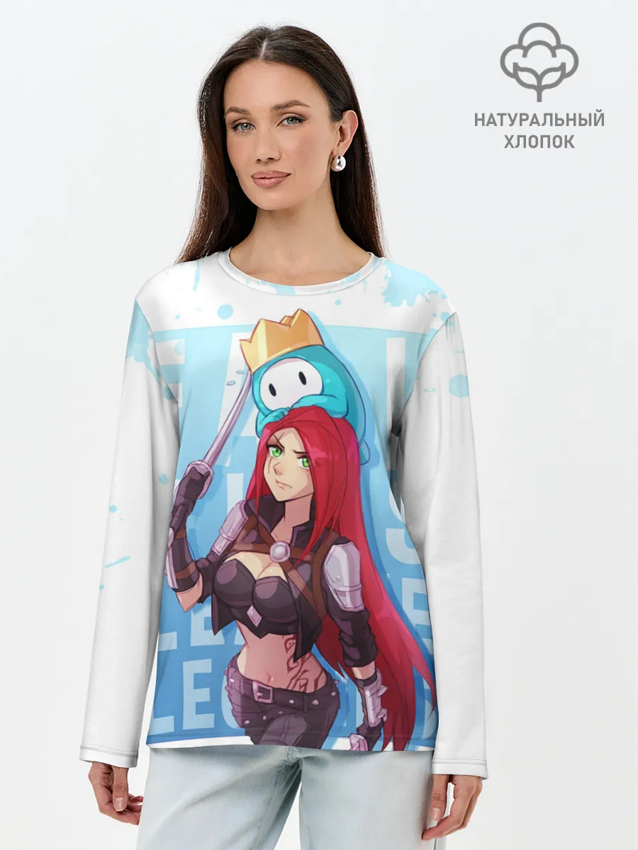 Лонгслив женский. Хлопок / Fall guys x league of legands