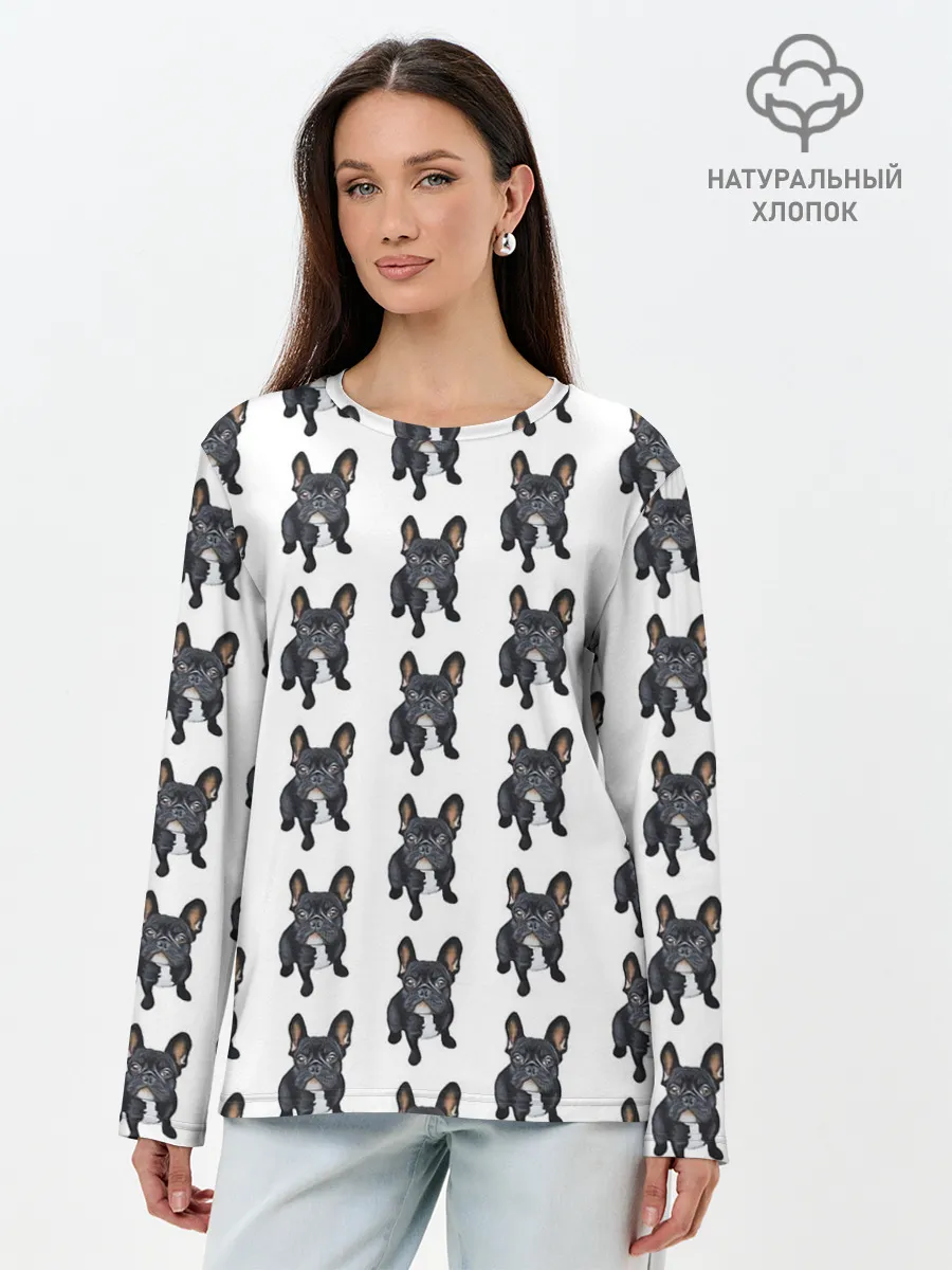 Лонгслив женский. Хлопок / Бульдожки
