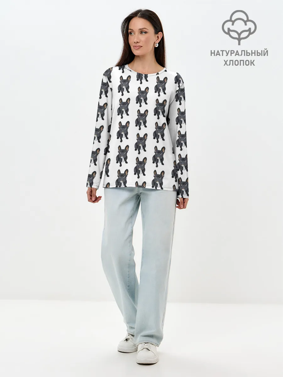 Лонгслив женский. Хлопок / Бульдожки
