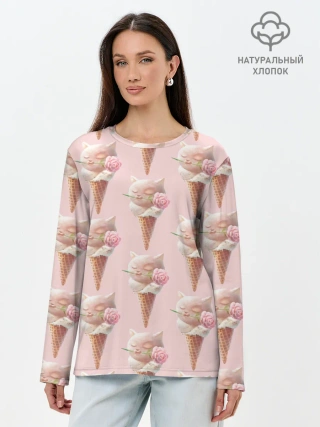 Лонгслив женский. Хлопок / Мороженное | Кошечки
