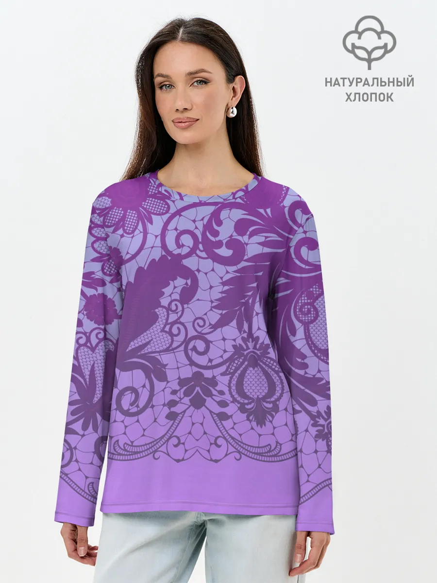 Лонгслив женский. Хлопок / Кружево