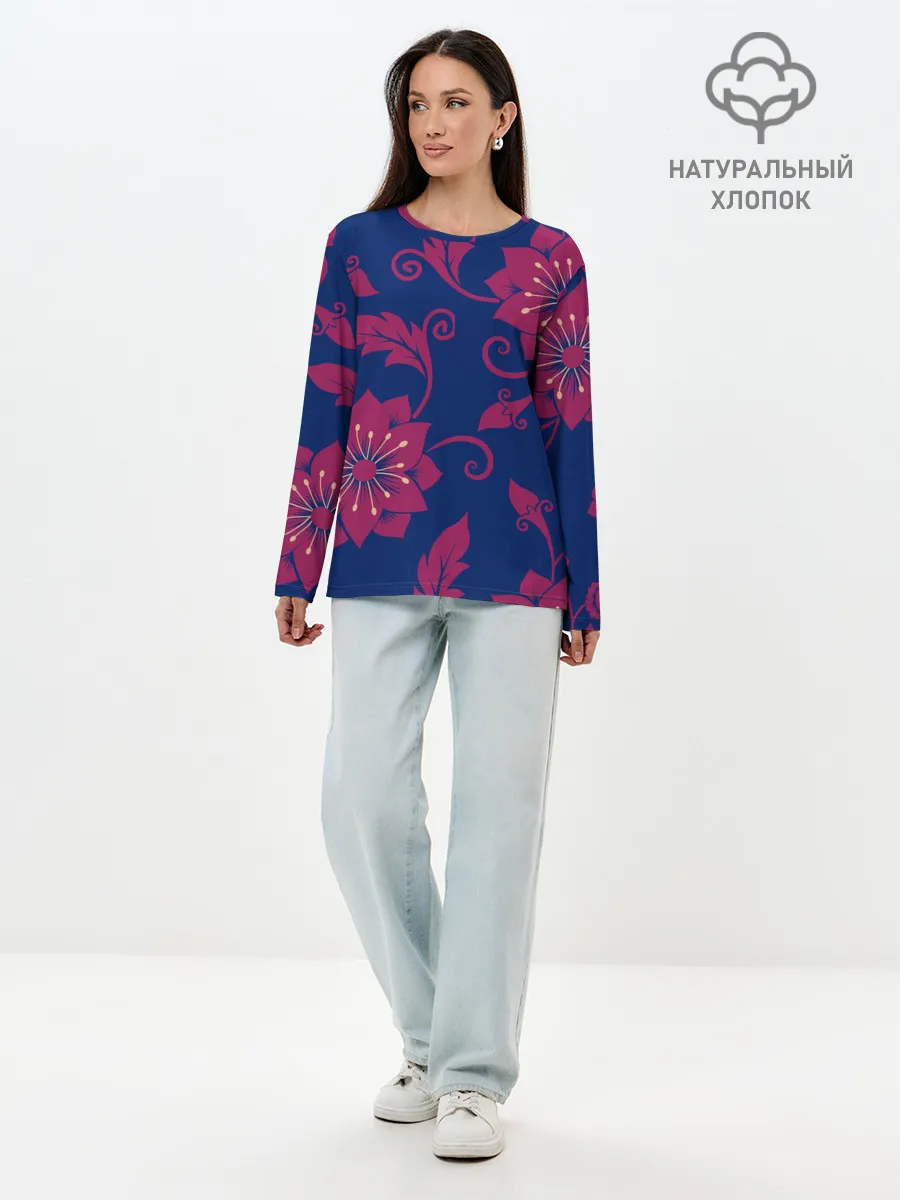 Лонгслив женский. Хлопок / Цветы