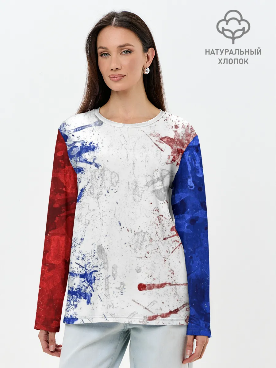 Лонгслив женский. Хлопок / BLUE WHITE & RED